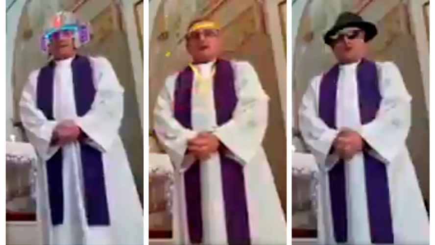Un sacerdote olvidó desactivar los efectos de Facebook en un vivo | Virales