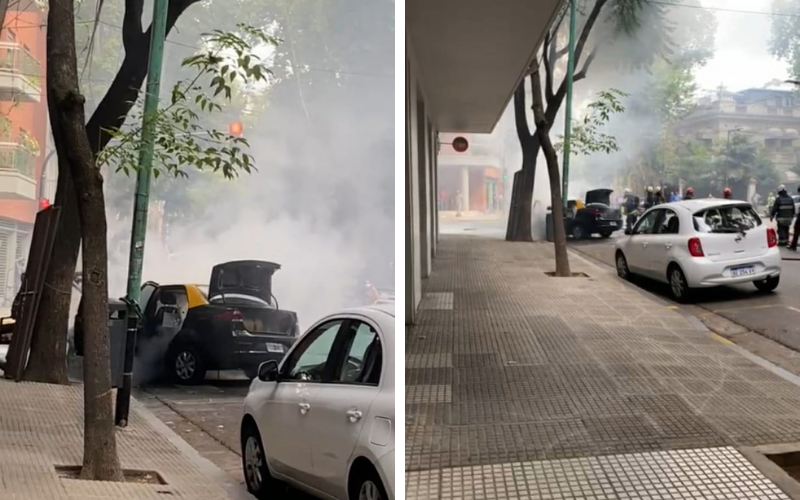 Impresionante incendio de un taxi en el barrio de Belgrano | Sociedad