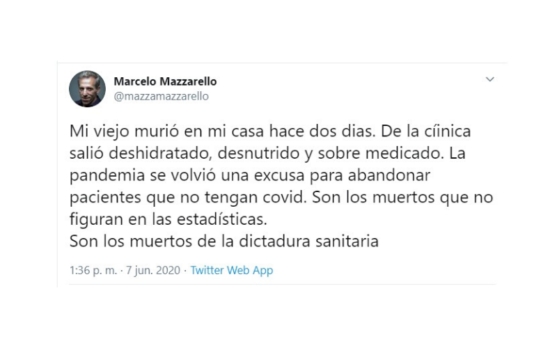 Marcelo Mazzarello se despidió de su papá alegando negligencia médica por la cuarentena | Espectáculos