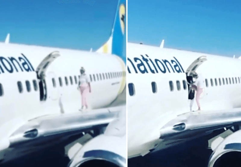 El insólito motivo por el cual una mujer decidió salir por la puerta de emergencia del avión | Virales
