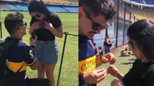 ¡A pura emoción! Un hincha de boca le pidió casamiento a su novia en la bombonera