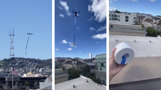 Un distinto: usó un drone para llevarle papel higiénico a un amigo