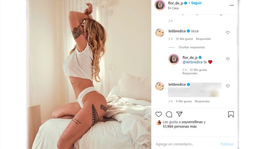 Flor Peña subió una foto hot a Instagram y recibió un insólito pedido de Leticia Bredice