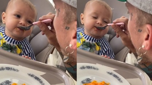 El tierno video del Polaco haciéndole el avioncito a su hija Abril