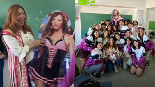 Un grupo de egresados hizo una gigantografía de Lizy y ella los sorprendió en el colegio
