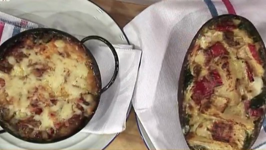 Papas con provolone y panceta