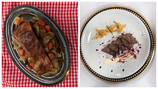 Vacío al horno con milhojas de papa