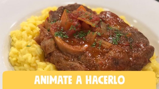 Osobuco sabroso con risotto milanés