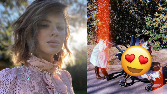 La China Suárez dio un paseo al aire libre con Amancio, Rufina y Magnolia