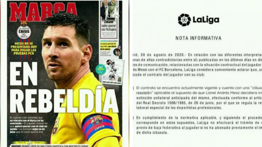 La Liga Española emitió un comunicado oficial: Messi no podrá dejar el Barcelona a menos que pague 700 millones de Euros