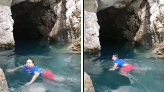 Un hombre cayó debajo de una cascada grabando un tik tok