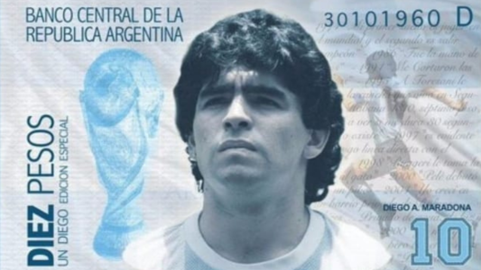 Proponen un billete de diez pesos con la cara de Maradona