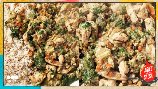 Receta de Pollo al curry verdeo con arroz