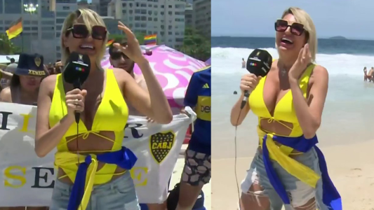 Vicky Xipolitakis con la hinchada de Boca en Copacabana palpitando la final de la Libertadores