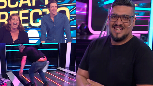 Se resbaló en la jaula de Escape Perfecto y provocó las risas de su esposa e Iván de Pineda