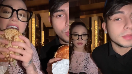 Ángela Torres y Rusherking se mostraron juntos degustando hamburguesas