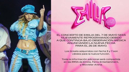 Emilia reprogramo concierto 7 de mayo al domingo 26 de mayo salud