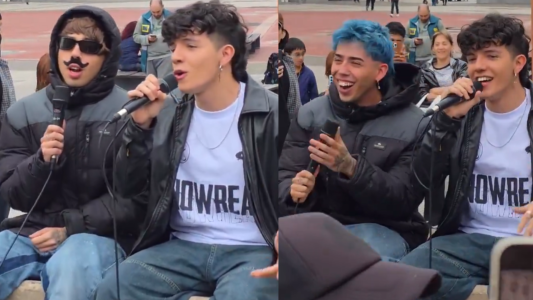 Luck Ra se disfrazó para cantar en la calle junto a Nicolás Behringer